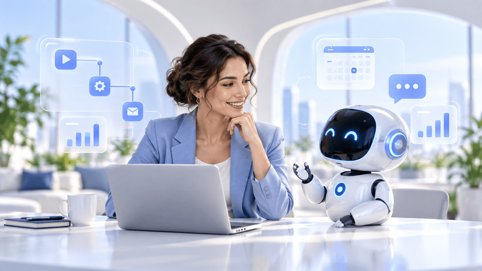 A business owner receiving support from Ava, Win AI Automation's AI assistant